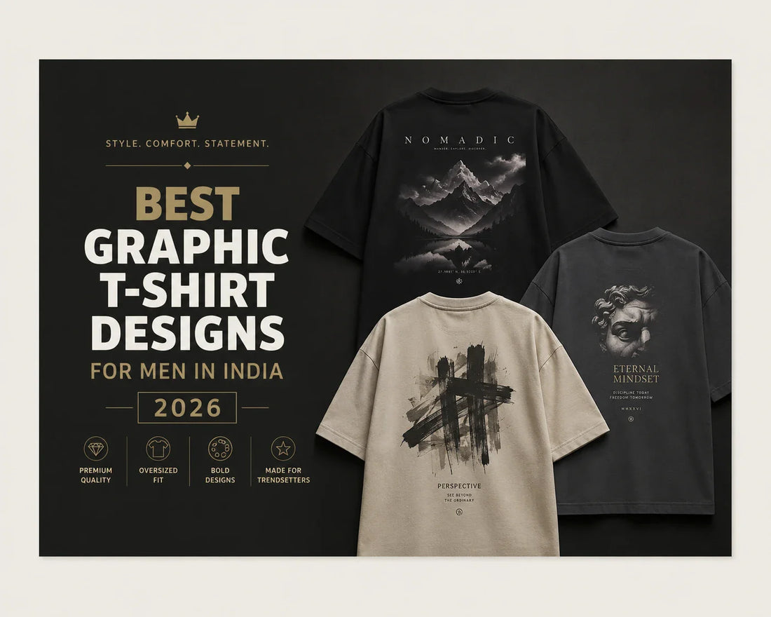 Trending graphic t-shirt designs for men in India 2026 including luxury oversized tees, premium cotton streetwear, and bold graphic prints.