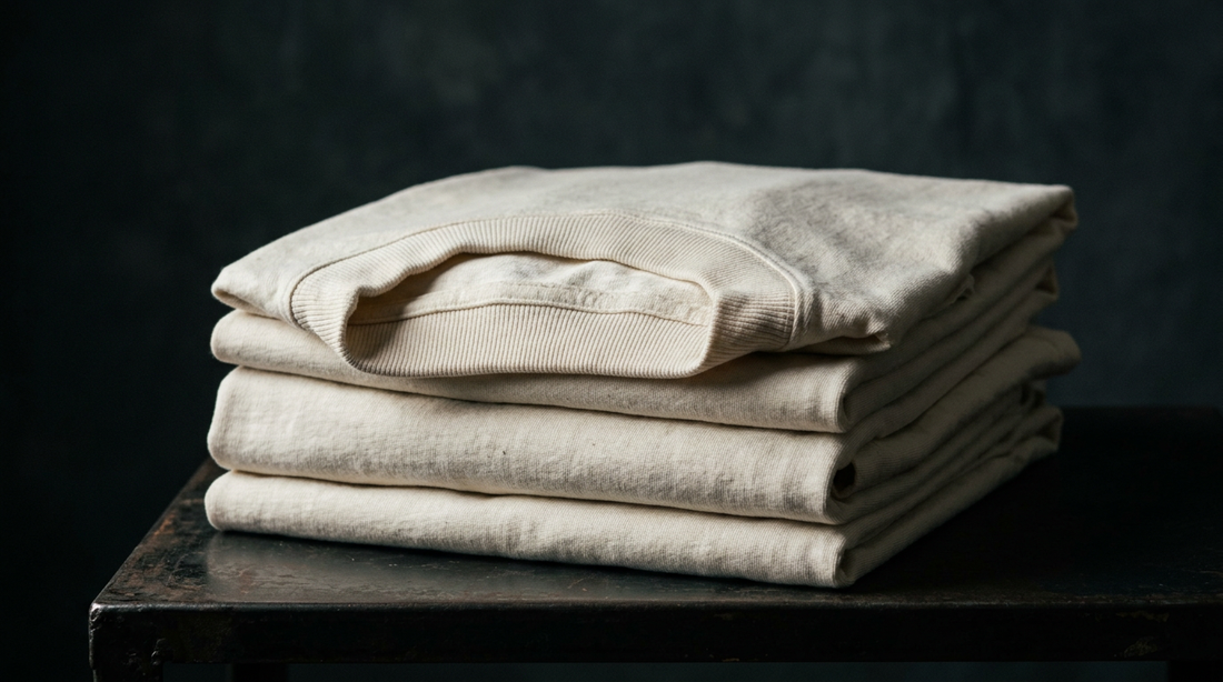 Folded heavyweight oversized cotton t-shirt showing dense fabric texture