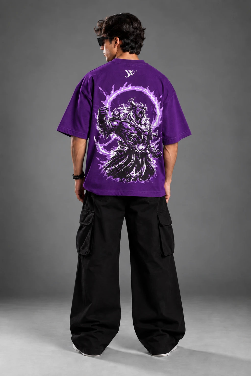 Close-up of the purple warrior back graphic print on Purple Warrior T-Shirt fabric