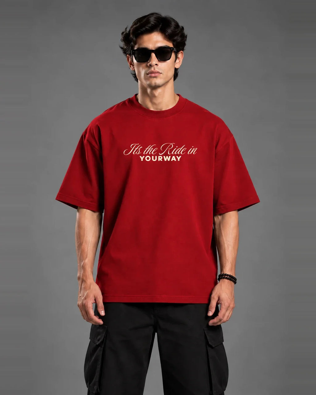 Biker t-shirt side back view red