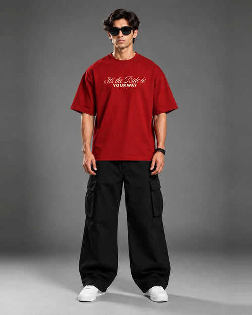 Biker t-shirt front chest print It's The Ride red oversized