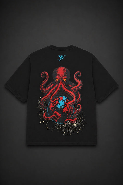 Octopus Holding Earth Black T-Shirt Yourway
