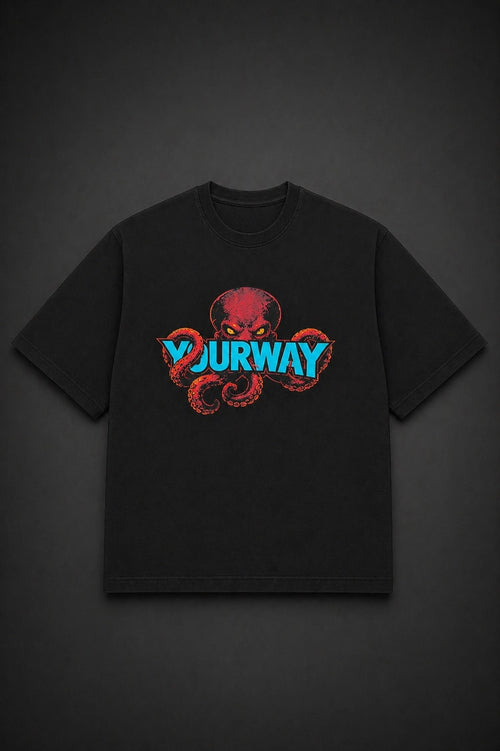 Octopus Holding Earth Black T-Shirt Yourway