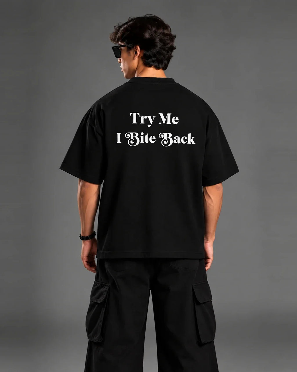 Try Me I Bite Back T-Shirt walking shot streetwear